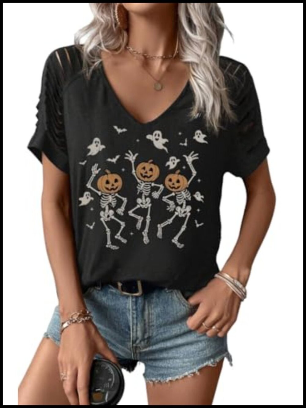 Women's Funny Graphic V Neck Cut Out Cold Shoulder T-Shirt Short Sleeve Rock Tee